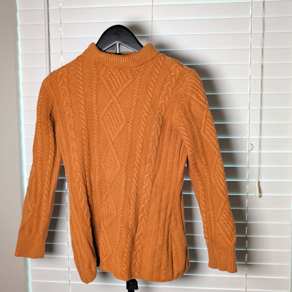 Elegance Cable Knit Sweater Women 14/16 Orange Wool Mock Neck Long Sleeve EX